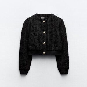 Zara Tweed Bomber Jacket Black